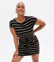 ONLY Curves Black Stripe Drawstring Mini Dress